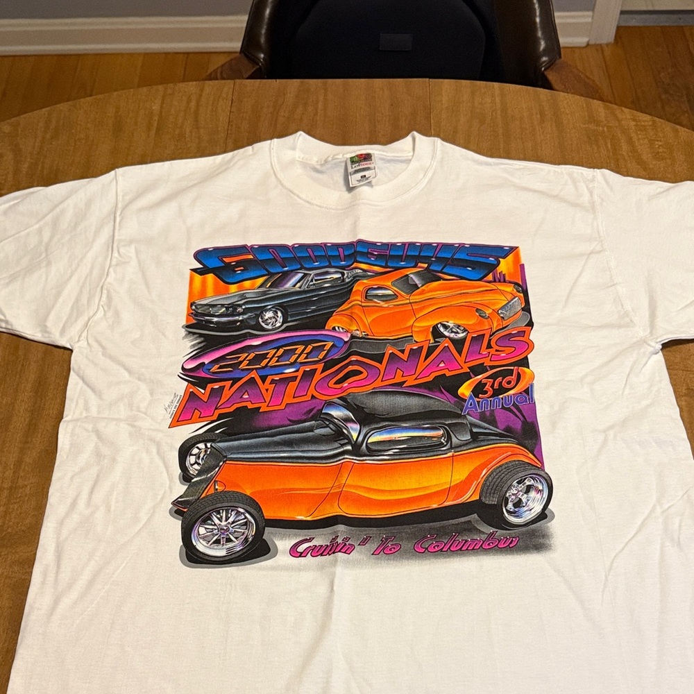 Vintage 2000 White Tee with Orange & Black Hot Rod Nationals Graphic
